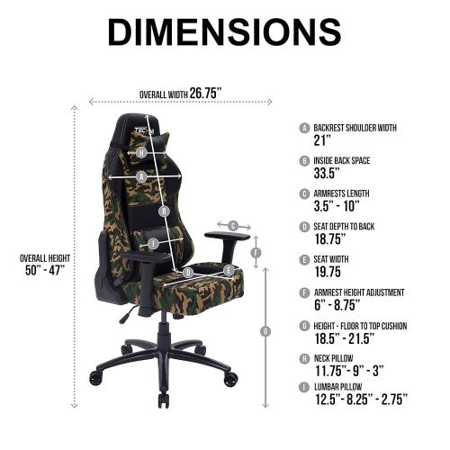  Urban Designs Land Force Ergonomic Racer Style Video Gaming Chair - Green Camo