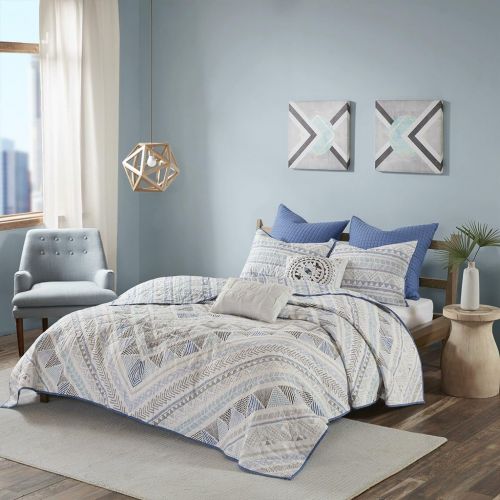  [아마존베스트]Urban Habitat Rochelle Full/Queen Size Teen Boys Quilt Bedding Set - Blue, Geometric  7 Piece Boys Bedding Quilt Coverlets  100% Cotton Bed Quilts Quilted Coverlet