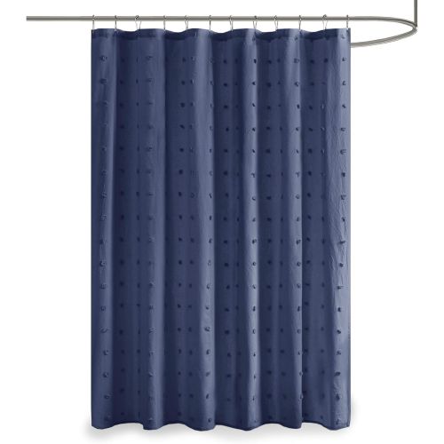  Urban Habitat Brooklyn Cotton Fabric Shower Curtain Jacquard Pom Machine Washable Shabby Chic Modern Home Bathroom Decor Bathtub Privacy Screen, 70 x 72, Indigo Blue