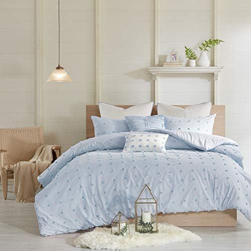  [아마존베스트]Urban Habitat Duvet Set 100% Cotton Jacquard, Tufts Accent Shabby Chic All Season Comforter Cover, Matching Shams, Decorative Pillows, Twin/Twin XL(68x92), Brooklyn, Blue