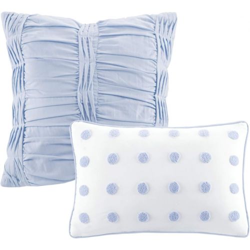  [아마존베스트]Urban Habitat Duvet Set 100% Cotton Jacquard, Tufts Accent Shabby Chic All Season Comforter Cover, Matching Shams, Decorative Pillows, Twin/Twin XL(68x92), Brooklyn, Blue