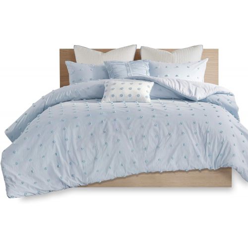  [아마존베스트]Urban Habitat Duvet Set 100% Cotton Jacquard, Tufts Accent Shabby Chic All Season Comforter Cover, Matching Shams, Decorative Pillows, Twin/Twin XL(68x92), Brooklyn, Blue