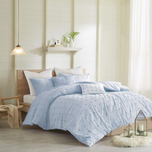  [아마존베스트]Urban Habitat Duvet Set 100% Cotton Jacquard, Tufts Accent Shabby Chic All Season Comforter Cover, Matching Shams, Decorative Pillows, Twin/Twin XL(68x92), Brooklyn, Blue