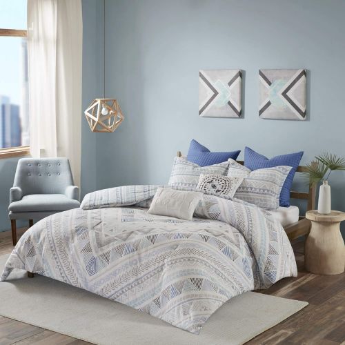  Urban Habitat Rochelle 7 Piece Cotton Reversible Comforter Set KingCal KingBlue