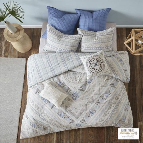  Urban Habitat Rochelle 7 Piece Cotton Reversible Comforter Set KingCal KingBlue