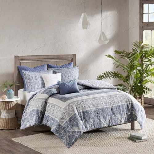  Urban Habitat Rochelle 7 Piece Cotton Reversible Comforter Set KingCal KingBlue