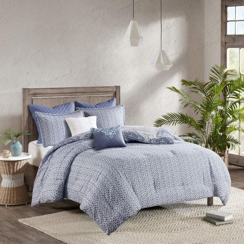  Urban Habitat Rochelle 7 Piece Cotton Reversible Comforter Set KingCal KingBlue