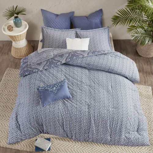  Urban Habitat Rochelle 7 Piece Cotton Reversible Comforter Set KingCal KingBlue