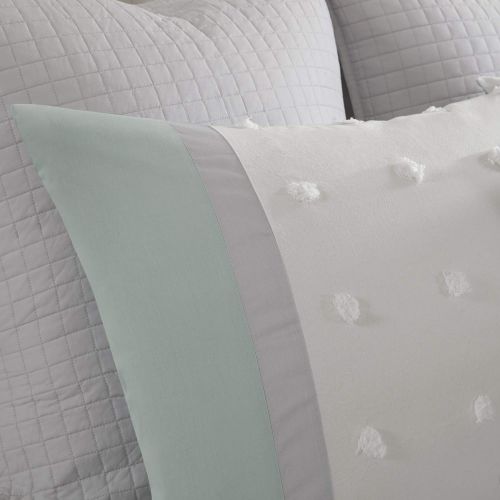  Urban Habitat Myla KingCal King Size Bed Comforter Set Bed in A Bag - Ivory, Seafoam Green, Jacquard Tufted Dots Pom Pom  7 Pieces Bedding Sets  100% Cotton Bedroom Comforters