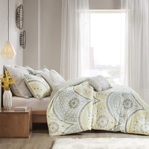  Urban Habitat Matti Comforter Set KingCal King Bedding Sets Bed in A Bag - Pale Aqua, Yellow, Medallion  7 Piece Teen Bed Set  100% Cotton Percale Bed Comforter