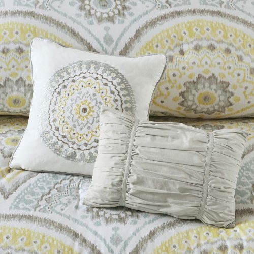  Urban Habitat Matti Comforter Set KingCal King Bedding Sets Bed in A Bag - Pale Aqua, Yellow, Medallion  7 Piece Teen Bed Set  100% Cotton Percale Bed Comforter