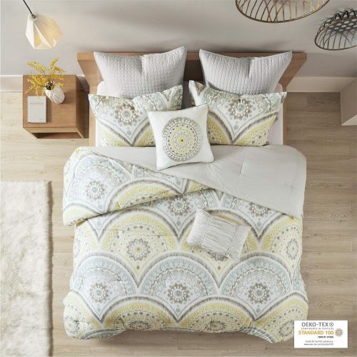  Urban Habitat Matti Comforter Set KingCal King Bedding Sets Bed in A Bag - Pale Aqua, Yellow, Medallion  7 Piece Teen Bed Set  100% Cotton Percale Bed Comforter