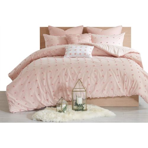  Urban Habitat Brooklyn Comforter Set KingCal King Size - Pink , Tufted Cotton Chenille Dots  7 Piece Bed Sets  100% Cotton Jacquard Teen Bedding For Girls Bedroom