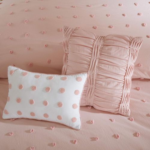  Urban Habitat Brooklyn Comforter Set KingCal King Size - Pink , Tufted Cotton Chenille Dots  7 Piece Bed Sets  100% Cotton Jacquard Teen Bedding For Girls Bedroom