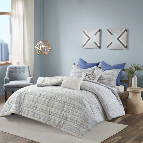  Urban Habitat Rochelle Teen Boys Duvet Cover KingCal King Size - Blue , Geometric  7 Piece Teen Boy Bedding  100% Cotton Lightweight Duvet Cover Set