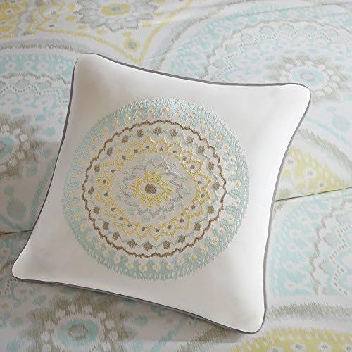  Urban Habitat Matti Teen Girls Boys Duvet Cover Set KingCal King Size - Pale Aqua, Yellow, Medallion  7 Piece Bed Covers Bedding Sets  100% Cotton Percale Duvet Cover Set