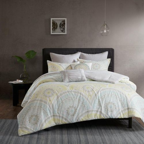  Urban Habitat Matti Teen Girls Boys Duvet Cover Set KingCal King Size - Pale Aqua, Yellow, Medallion  7 Piece Bed Covers Bedding Sets  100% Cotton Percale Duvet Cover Set