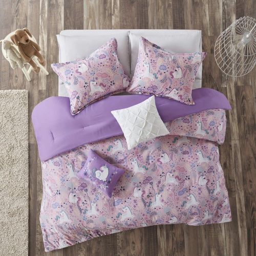  [아마존베스트]Urban Habitat Kids Lola Comforter Reversible 100% Cotton Shell Unicorn Flower Botanical Soft Embroidered Pillow Overfilled Down Alternative Hypoallergenic All Season Bedding-Set, T