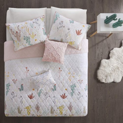  [아마존베스트]Urban Habitat Kids Bloom Quilt Reversible 100% Cotton Cactus Printed Soft Desert Theme Textured Down Alternative Hypoallergenic All Season Coverlet Bedding-Set, Twin, Red Multi