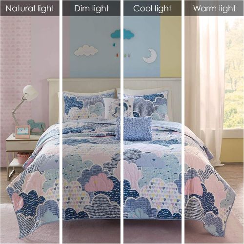  [아마존베스트]Urban Habitat Kids Cloud Bedding Blue, Geometric, Unicorn  4 Piece Kids Girls 100% Cotton Quilt Sets Coverlet, Twin,UHK13-0019,Cloud Blue