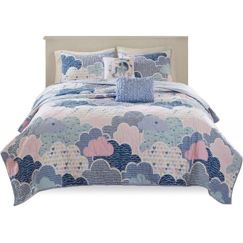  [아마존베스트]Urban Habitat Kids Cloud Bedding Blue, Geometric, Unicorn  4 Piece Kids Girls 100% Cotton Quilt Sets Coverlet, Twin,UHK13-0019,Cloud Blue