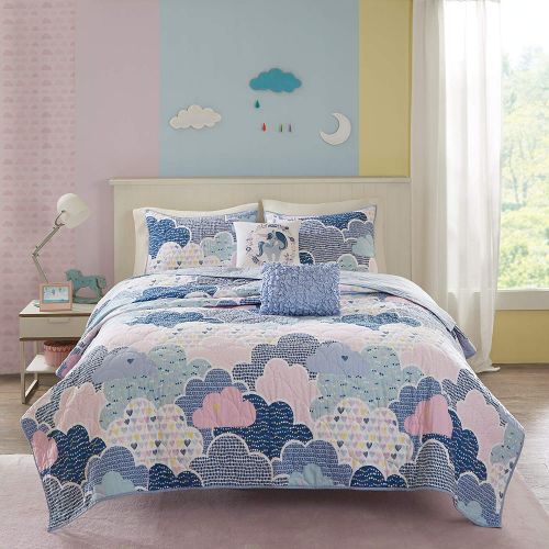  [아마존베스트]Urban Habitat Kids Cloud Bedding Blue, Geometric, Unicorn  4 Piece Kids Girls 100% Cotton Quilt Sets Coverlet, Twin,UHK13-0019,Cloud Blue