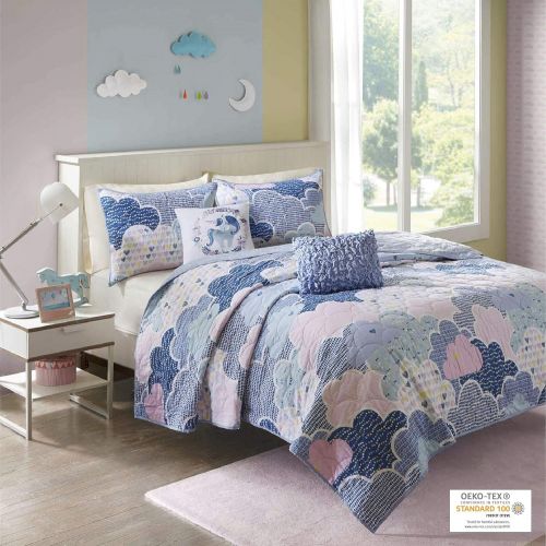  [아마존베스트]Urban Habitat Kids Cloud Bedding Blue, Geometric, Unicorn  4 Piece Kids Girls 100% Cotton Quilt Sets Coverlet, Twin,UHK13-0019,Cloud Blue