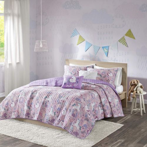  Urban Habitat Kids Cloud FullQueen Bedding For Girls Quilt Set - Pink , Geometric, Unicorn  5 Piece Kids Girls Quilts  100% Cotton Quilt Sets Coverlet