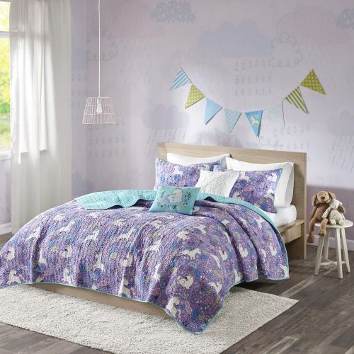  Urban Habitat Kids Cloud FullQueen Bedding For Girls Quilt Set - Pink , Geometric, Unicorn  5 Piece Kids Girls Quilts  100% Cotton Quilt Sets Coverlet