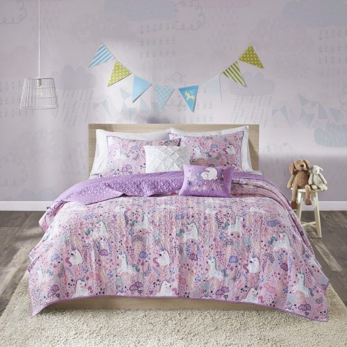  Urban Habitat Kids Cloud FullQueen Bedding For Girls Quilt Set - Pink , Geometric, Unicorn  5 Piece Kids Girls Quilts  100% Cotton Quilt Sets Coverlet