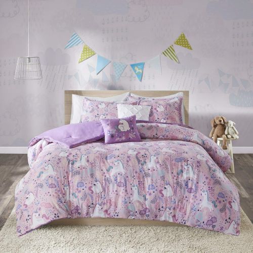  Urban Habitat Kids Lola FullQueen Comforter Sets for Girls - Purple, Aqua, Unicorns  5 Pieces Kids Girl Bedding Set  100% Cotton Childrens Bedroom Bed Comforters