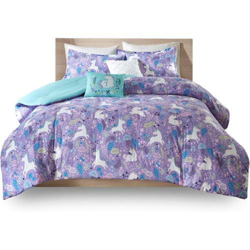  Urban Habitat Kids Lola FullQueen Comforter Sets for Girls - Purple, Aqua, Unicorns  5 Pieces Kids Girl Bedding Set  100% Cotton Childrens Bedroom Bed Comforters