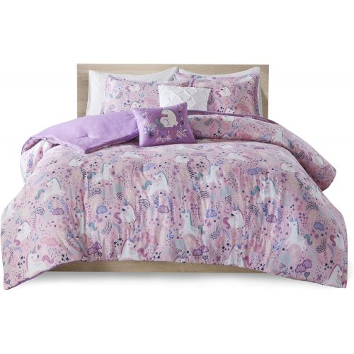  Urban Habitat Kids Lola FullQueen Comforter Sets for Girls - Purple, Aqua, Unicorns  5 Pieces Kids Girl Bedding Set  100% Cotton Childrens Bedroom Bed Comforters