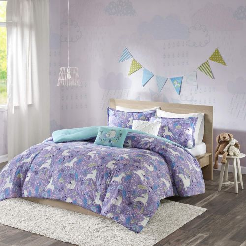  Urban Habitat Kids Lola FullQueen Comforter Sets for Girls - Purple, Aqua, Unicorns  5 Pieces Kids Girl Bedding Set  100% Cotton Childrens Bedroom Bed Comforters