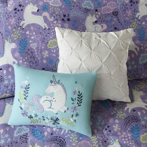  Urban Habitat Kids Lola FullQueen Comforter Sets for Girls - Purple, Aqua, Unicorns  5 Pieces Kids Girl Bedding Set  100% Cotton Childrens Bedroom Bed Comforters