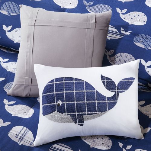  Urban Habitat Kids Moby Twin/Twin XL Kids Bedding Sets for Boys - Navy, Whale  4 Pieces Boy Comforter Set  100% Cotton Kid Childrens Bedroom Comforters