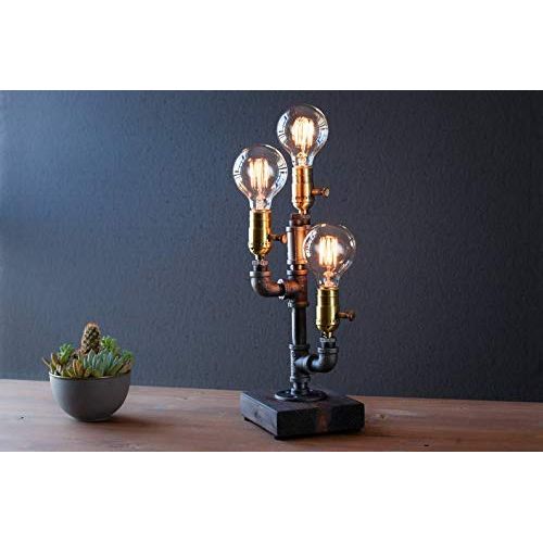  Urban Industrial Craft Industrial Steampunk table pipe lamp with Globe Edison bulb and oak wood base