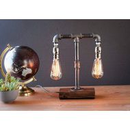 Urban Industrial Craft Dual Dimming Industrial Steampunk table pipe lamp with Classic Edison bulb and Weathered wood base