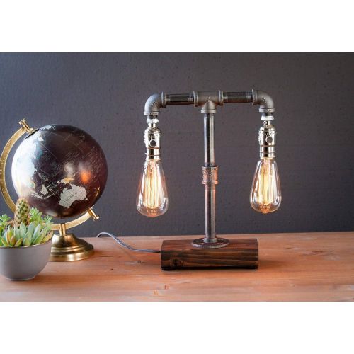  Urban Industrial Craft Dual Dimming Industrial Steampunk table pipe lamp with Classic Edison bulb and Weathered wood base