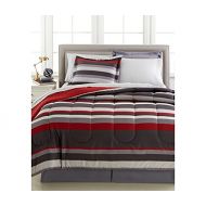 Urban Living Gray & Red Teen Boys Stripe Reversible Full Comforter Set (8 Piece Bed In Bag) + HOMEMADE WAX MELT