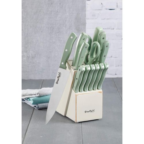  Urban Market by Gibson 122577.14 Life on the Farm Wood Block, 14 Piece Cutlery Set, 14pc green