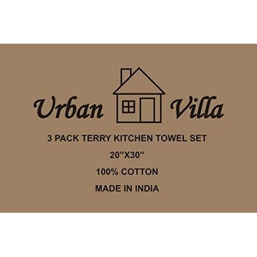  Urban Villa Terry Kitchen Towels, Premium Quality, 100% Cotton, Ultra Soft (Size: 20X30 Inch), Red/White Highly Absorbent Over Sized Kitchen Towels with Hanging Loop- (Set of 3)