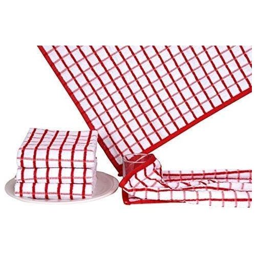  Urban Villa Terry Kitchen Towels, Premium Quality, 100% Cotton, Ultra Soft (Size: 20X30 Inch), Red/White Highly Absorbent Over Sized Kitchen Towels with Hanging Loop- (Set of 3)