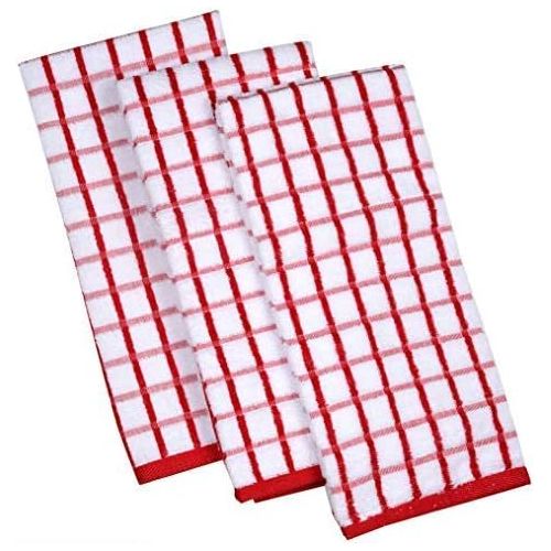  Urban Villa Terry Kitchen Towels, Premium Quality, 100% Cotton, Ultra Soft (Size: 20X30 Inch), Red/White Highly Absorbent Over Sized Kitchen Towels with Hanging Loop- (Set of 3)
