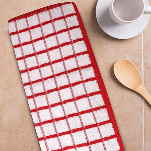  Urban Villa Terry Kitchen Towels, Premium Quality, 100% Cotton, Ultra Soft (Size: 20X30 Inch), Red/White Highly Absorbent Over Sized Kitchen Towels with Hanging Loop- (Set of 3)