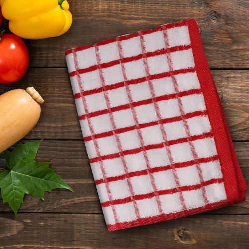  Urban Villa Terry Kitchen Towels, Premium Quality, 100% Cotton, Ultra Soft (Size: 20X30 Inch), Red/White Highly Absorbent Over Sized Kitchen Towels with Hanging Loop- (Set of 3)