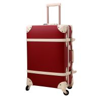 Urecity Student Suitcase PU Leather Trolley Case with Universal Wheel TSA Lock Red 26