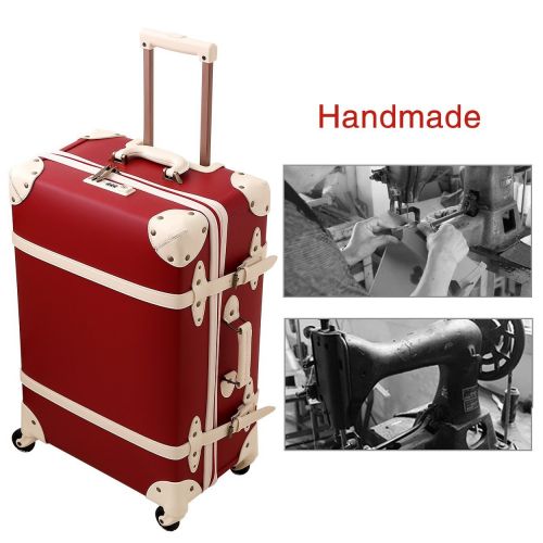  Urecity Student Suitcase PU Leather Trolley Case with Universal Wheel TSA Lock Red 26
