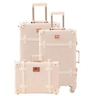Urecity Women Trolley Suitcase Set Lightweight Travel Luggage Carry On Leather Trunk 3 Pieces (rose white)