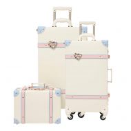 Uretravel Vintage Luggage Sets Lightweight Women Leather Suitcase/Trunk, Set of 3 (12+20+24 off-White)